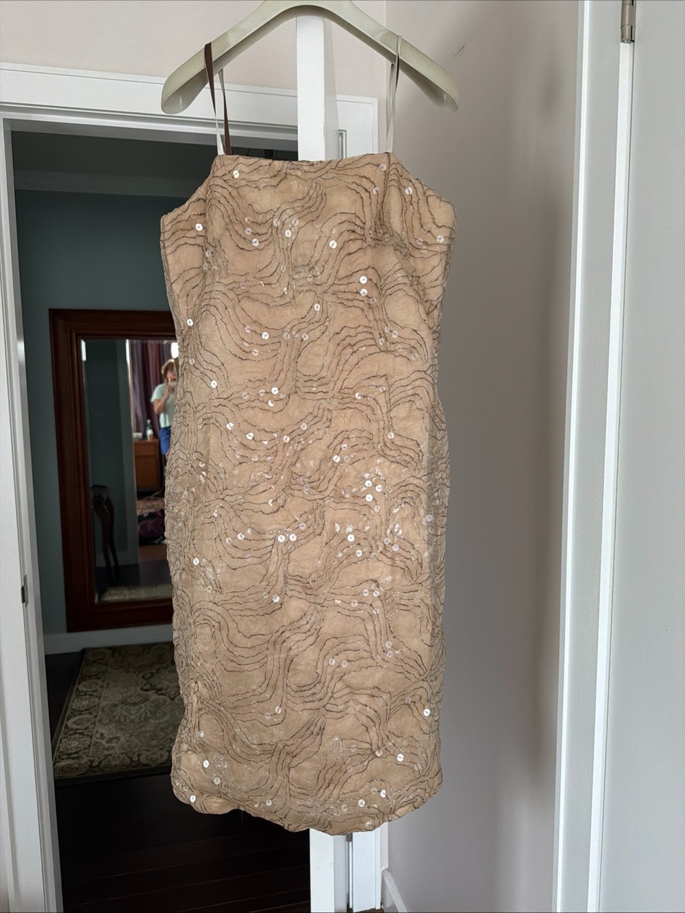 Sequin-Embellished Nude Slip Dress